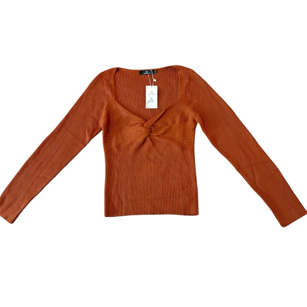 Lillusory Ribbed Twist Knot Pullover Sweater Sz-XLarge Color: Rust / NEW w/ Tags